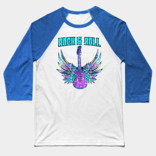 Rock and Roll ,Guitar and Angel Wings Baseball T-Shirt